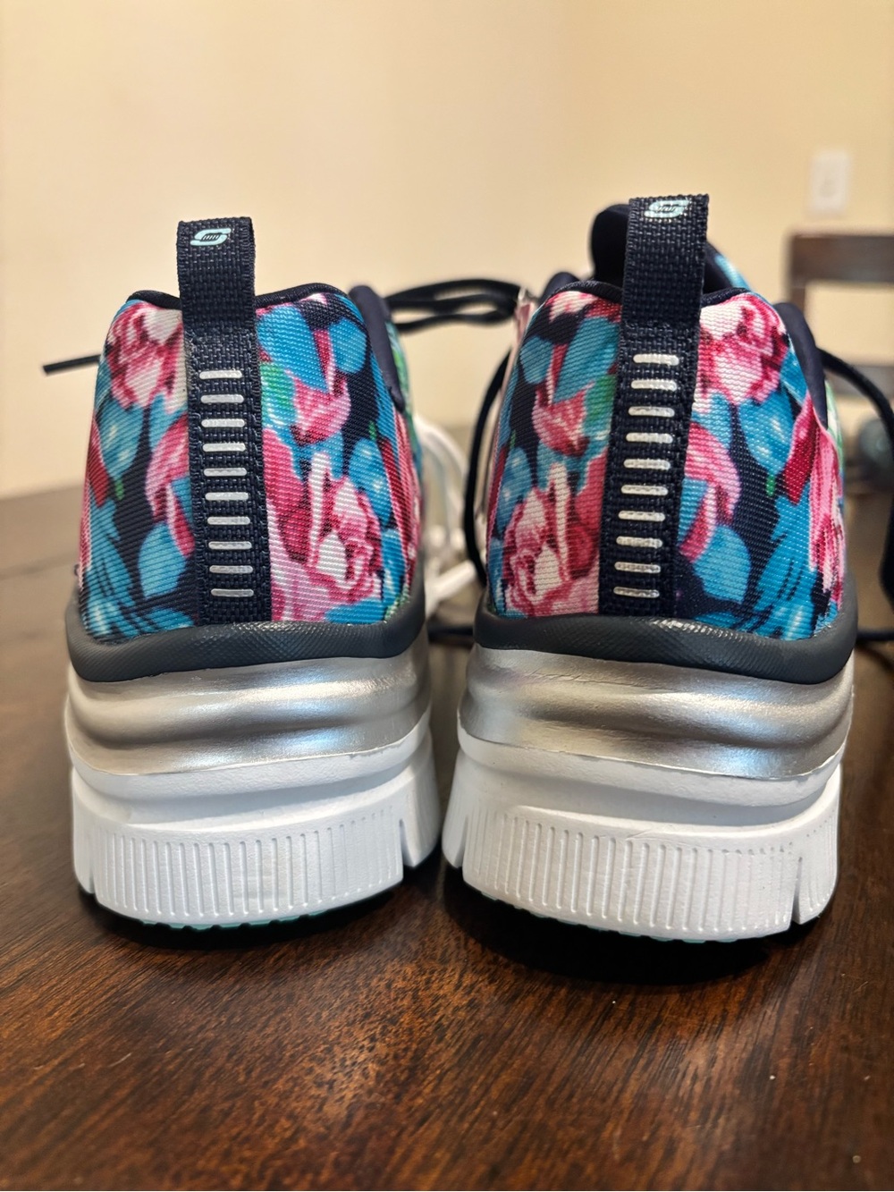 Skechers Navy Floral Lace-Up Sneakers with Blue & Green Accents - Picture 5 of 6